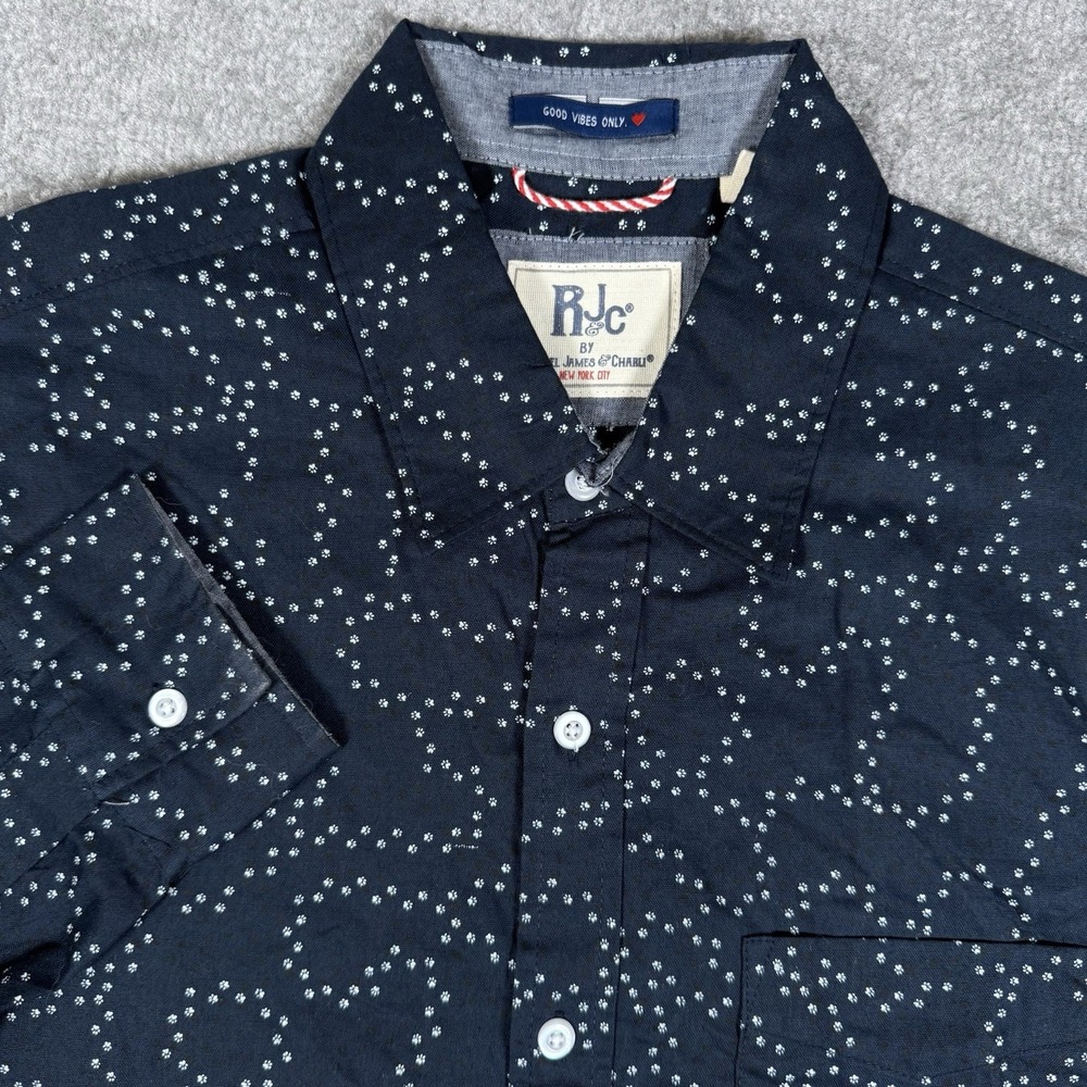Rebel James & Charli Shirt‎ Men's Medium Blue Paw Prints Long Sleeve